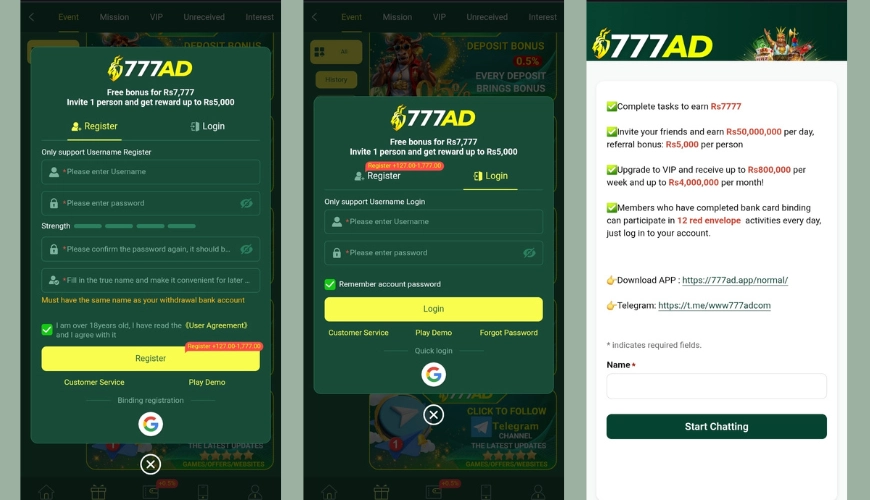 777AD Login and Signup